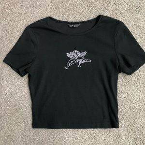 SHEIN t-shirt, size medium, black, angel embroidered